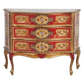 Venetian Rococo Style Serpentine Front Painted Commodino Chest of Drawers