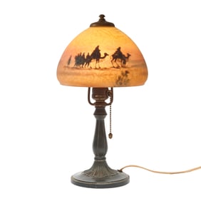 Handel Reverse Painted Glass Desert Landscape Shade and a Brass Base