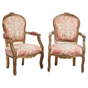 Pair of Louis XV Style Carved Giltwood Fauteuils a la Reine