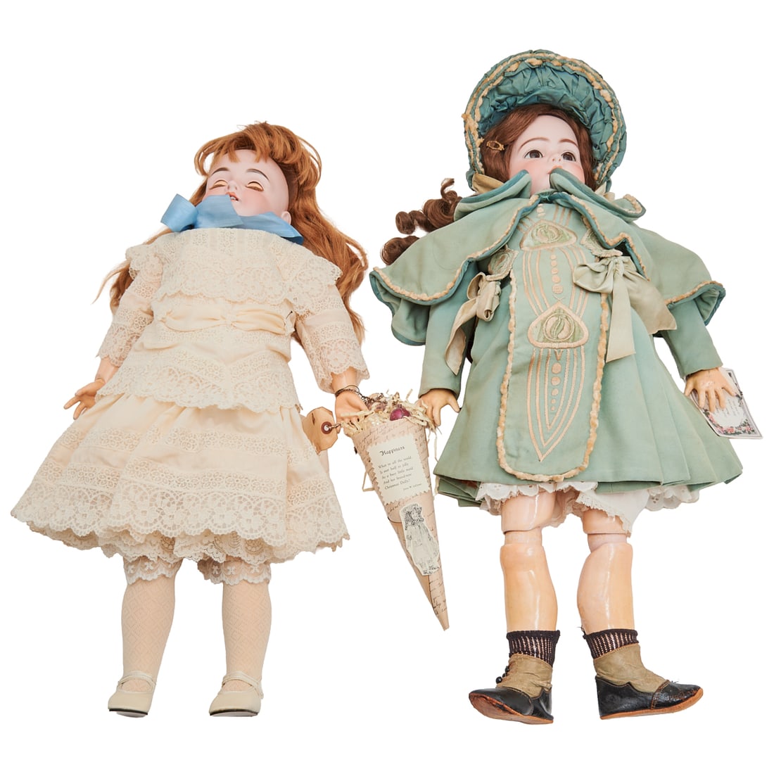 Two Bisque Head Dolls: Two Bisque Head Dolls, a JD Kestner, incised L, size 15 and model 164, bisque head doll with blue sleep eyes, and composition body, together with a Simon and Halbig bisque head doll with brown fixed e