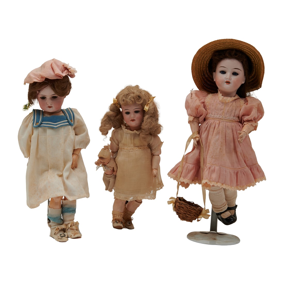 Three Bisque Head Dolls, S & H , K & H, Armand Marseille Floradora: Three Bisque Head Dolls, S & H , K & H, Armand Marseille Floradora, comprising of aSchoenau and Hoffmeister, marked S and H overPB in star over 1909 incised with marks and size "0 / Germany" t