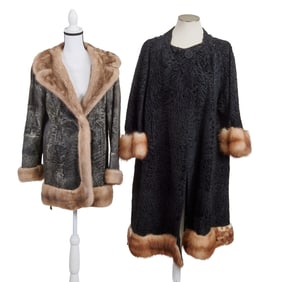 Two Astrakhan Coats with Mink Trim