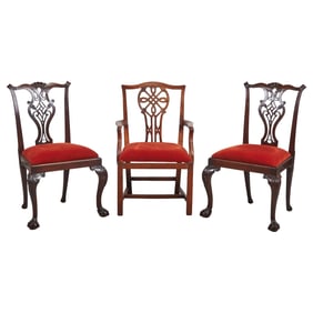 Four Georgian Furniture Articles: Three Chairs Plus Stool with Knoll Upholstery