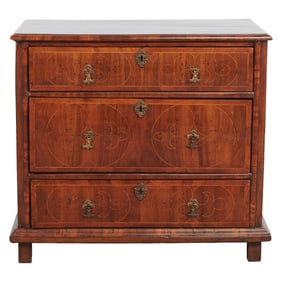 Georgian Style Walnut Oyster Veneer Inlaid Chest of Drawers