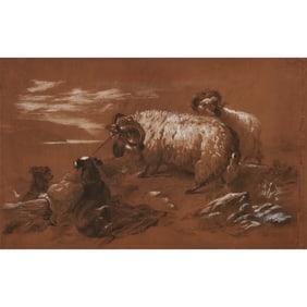 Attr. to Albert Bierstadt, Tethered Ram, Drawing