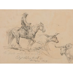 Olaf Carl Wieghorst, Cowboy with Bulls, Graphite on Paper