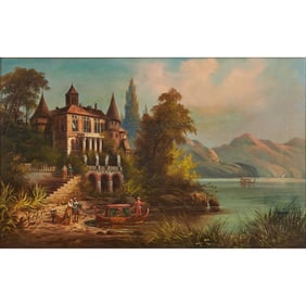Italian School, Lake Estate Landscape, Oil on Canvas
