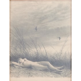 Richard Muller, Nude in Field, Pencil on Paper