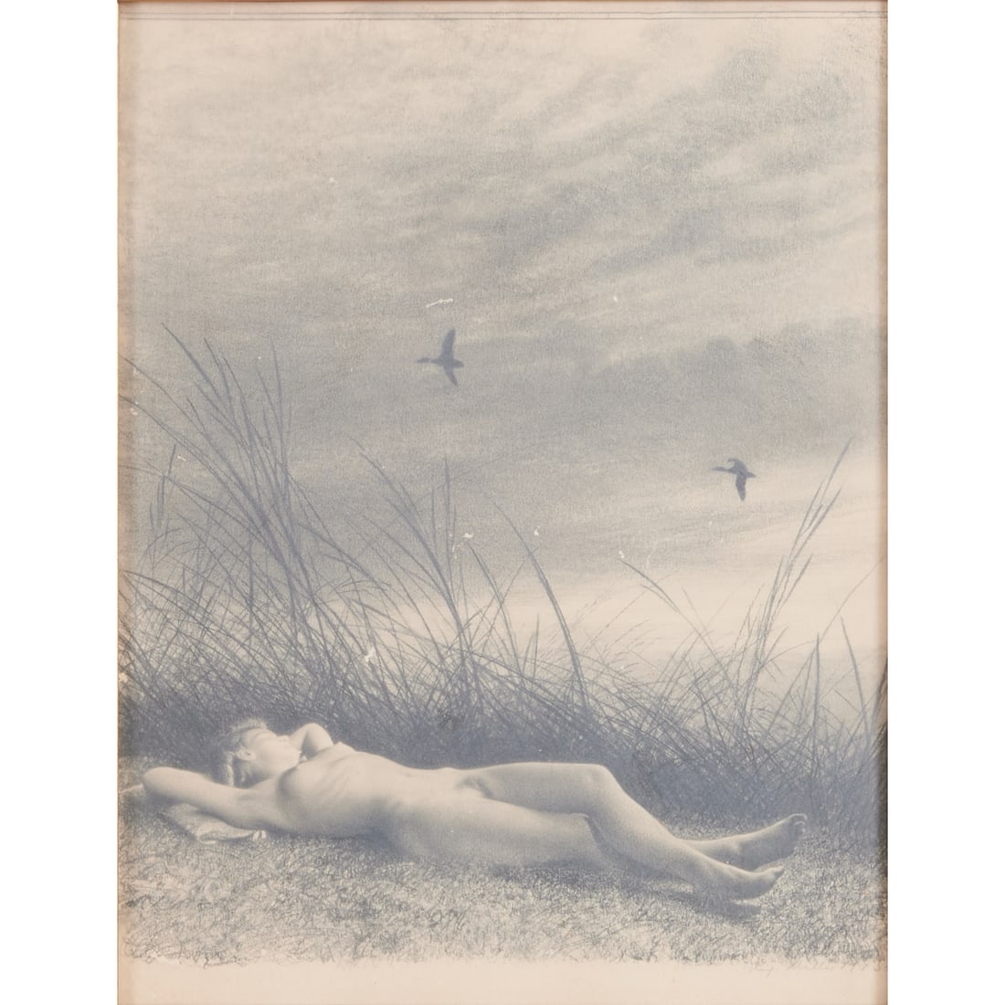 Richard Muller, Nude in Field, Pencil on Paper: Richard Muller (German, 1874-1954), Nude Laying in Field, 1943, pencil on paper, [approximate dimensions - sheet: 17 3/4" H x 14" W], signed and dated lower right and verso.
