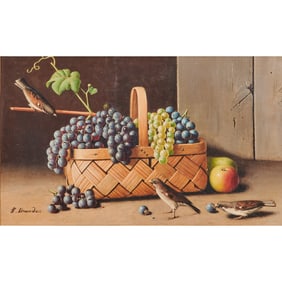 Hans Heinrich Brandes, Grapes with Birds, Oil on Canvas