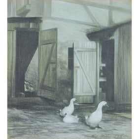 Richard Muller, Duck Study, Charcoal on Paper