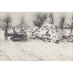 Richard Muller, Wagon in Snow, Charcoal on Paper