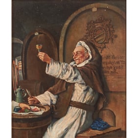 Eduard von Gr?tzner, Monk with Wine, Oil on Board