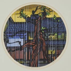 Clifton Karhu, Spring Rain, Woodblock