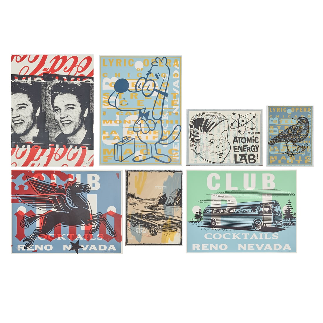 Portfolio of Peter Mars, Seven Silkscreens: Peter Mars (American, born 1959), group of seven silkscreens, (i) Lyric Opera Bird,screenprint, artist stamp and embossed lower left; in graphite "proof II" at verso, [approximate dimensions sheet: 16