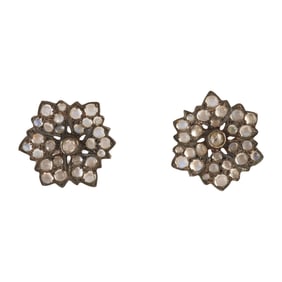 Pair of Diamond, Moonstone, Silver-Topped, 14k Yellow Gold Earrings