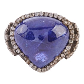 Tanzanite, Diamond, Oxidized Silver Ring