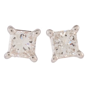 Pair of Diamond, 14k White Gold Stud Earrings