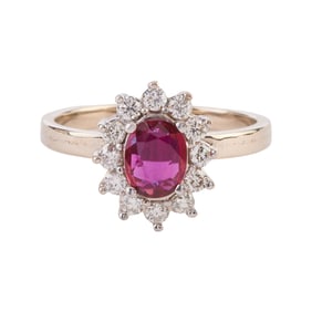Ruby, Diamond, 14k White Gold Ring