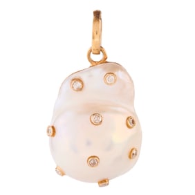 Baroque Cultured Pearl, Diamond, Vermeil Pendant