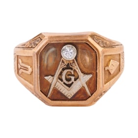 Men's Granat Bros. Diamond, 18k, 14k Yellow Gold Masonic Ring