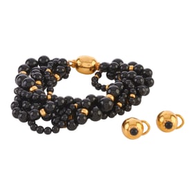 Black Onyx Bead, 21k, 14k Yellow Gold Jewelry Suite