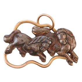 Japanese Shakudo, 14k Yellow Gold Pendant