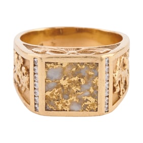Men's Gold-n-Quartz, Diamond, 18k Yellow Gold Ring