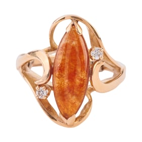 Jade, Diamond, 14k Yellow Gold Ring
