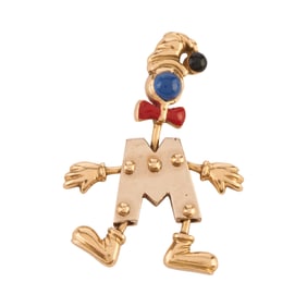 Sapphire, Enamel, 14k Yellow Gold Clown Pendant