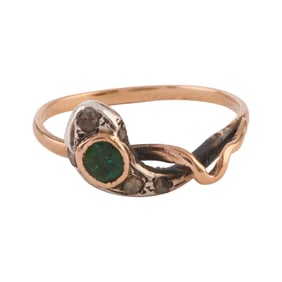 Antique Emerald, Diamond, Silver-Topped, 14k Yellow Gold Snake Ring