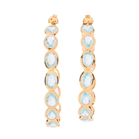 Pair of Blue Topaz, Vermeil Hoop Earrings