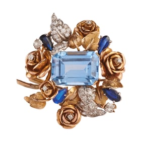 Multi-Stone, Diamond, Tricolor 14k Gold Brooch