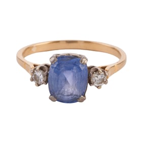 Vintage Sapphire, Diamond, 14k Yellow and White Gold Ring