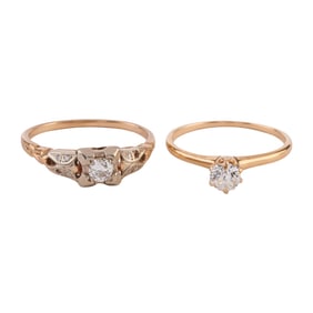 Two Diamond, 14k Yellow Gold Rings