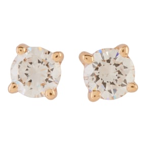 Pair of Diamond, 14k Yellow Gold Stud Earrings