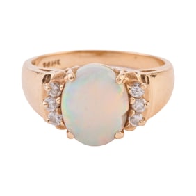 Opal, Diamond, 14k Yellow Gold Ring