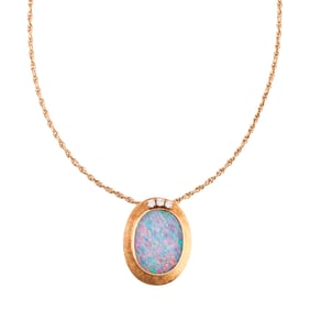 Opal, Diamond, Yellow Gold Pendant Necklace
