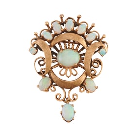 Victorian Reproduction Opal, 14k Yellow Gold Pendant Brooch