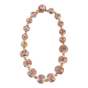 Wedding Cake Lampwork Bead, 14k Yellow Gold Necklace