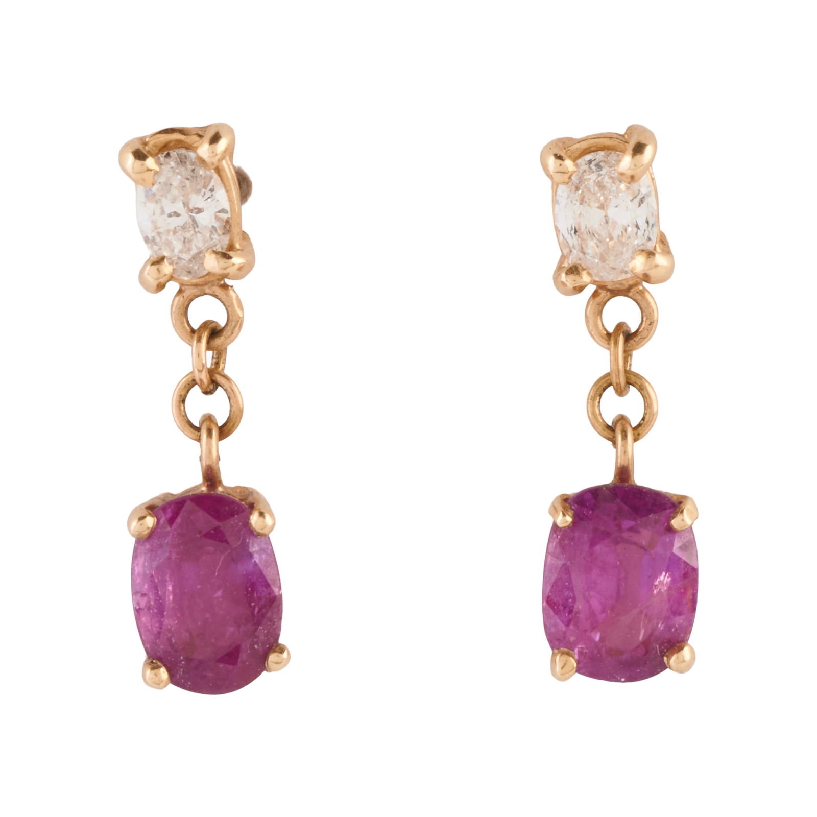 Pair of Ruby, Diamond, 14k Yellow Gold Drop Earrings (1 of 3)
