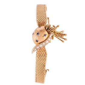 Ladies Retro Diamond, Sapphire, 14k Yellow Gold Covered Wristwatch
