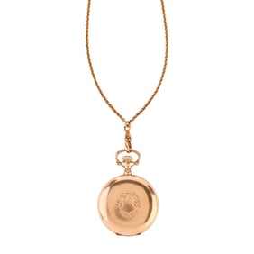 14k Yellow Gold Pocket Watch with Long Chain