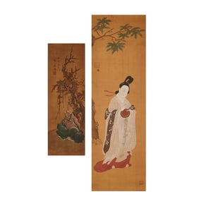 Chinese School, Two Silk Painted Hanging Scrolls