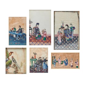 Group of Six Framed Chinese Pith Paintings