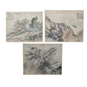Attributed to Luo Anxian (1834-1895): Three Matted Chinese Landscape Paintings