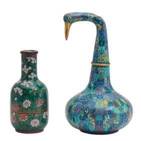 Cloisonne Swan Form Vessel with a Cloisonne Vase