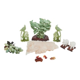Collection of Carved Chinese Hardstone and Jadeite Figures