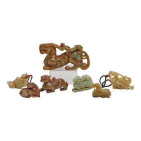 Group of Chinese Jadeite Carvings, Including Dragons