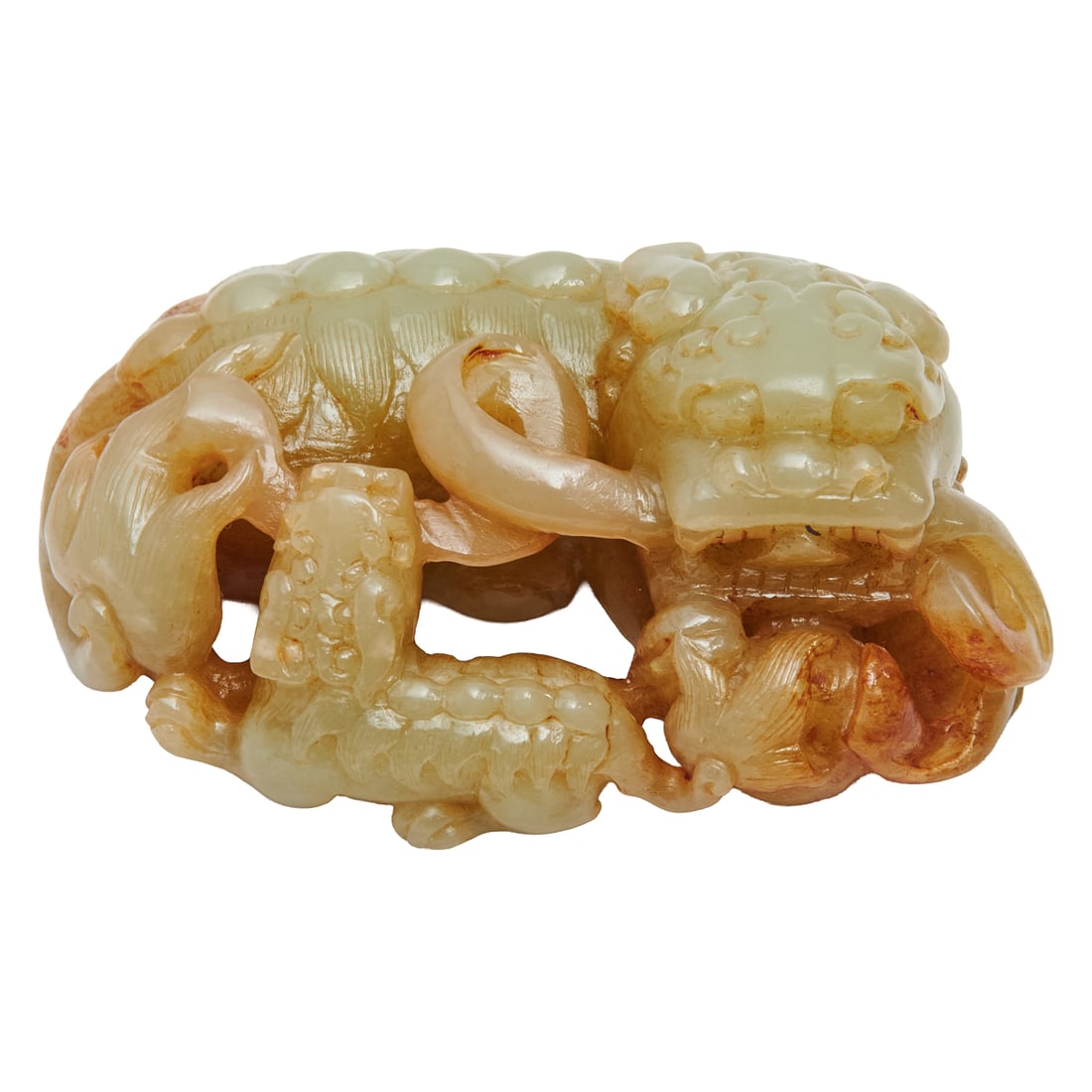 A Chinese Carved Jade Recumbent Lion: A Chinese Carved Jade Recumbent Lion.[Approximate Dimensions - Height1 1/4 inchesx Width 3 1/2 inches x Depth 2 1/2 inches}.